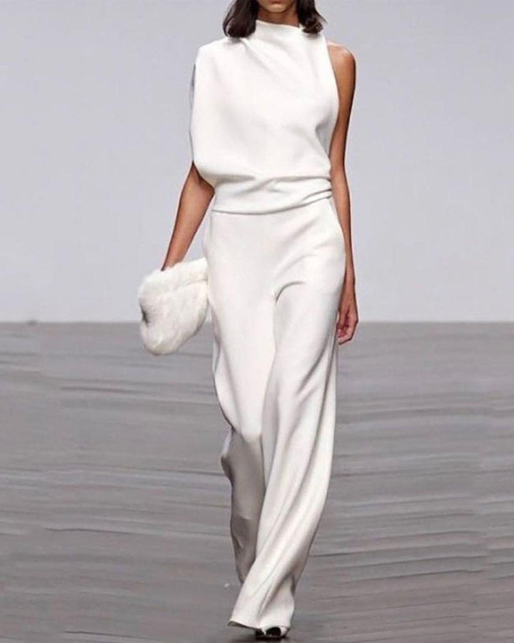Women's Asymmetric Wide-Leg Jumpsuit for Evening in White