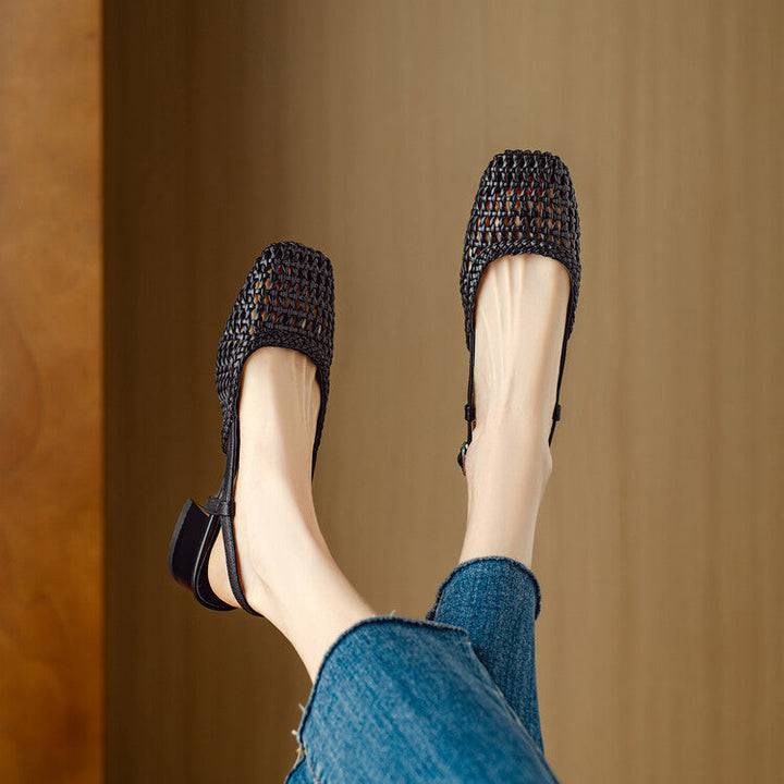 Women's Black Braided Slingback Sandals for Autumn (4)
