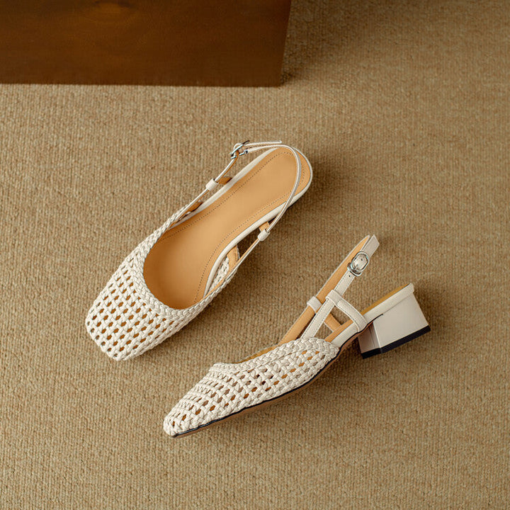 Women's Black Braided Slingback Sandals for Autumn in Cream
