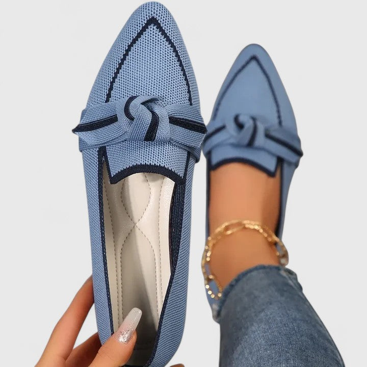 Women's Black Pointed Loafers for Autumn Outfits in Light Blue