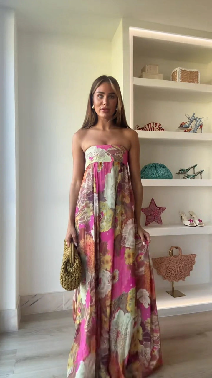 Women's Boho Floral Maxi Dress for Wedding Guests in Multicolour