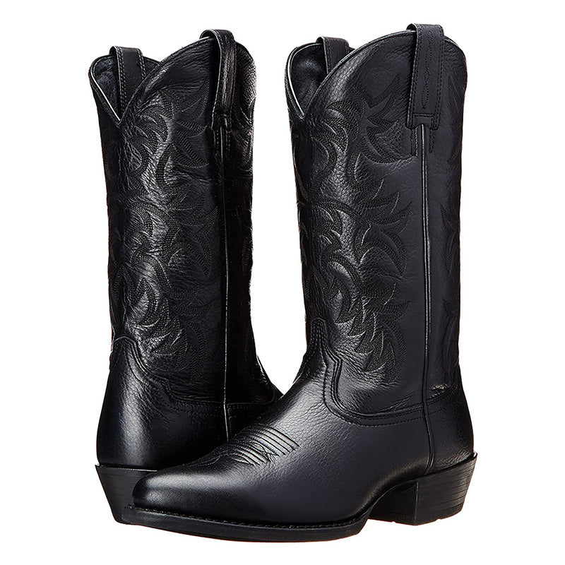 Women's Boots Black Leather Western Autumn in Black