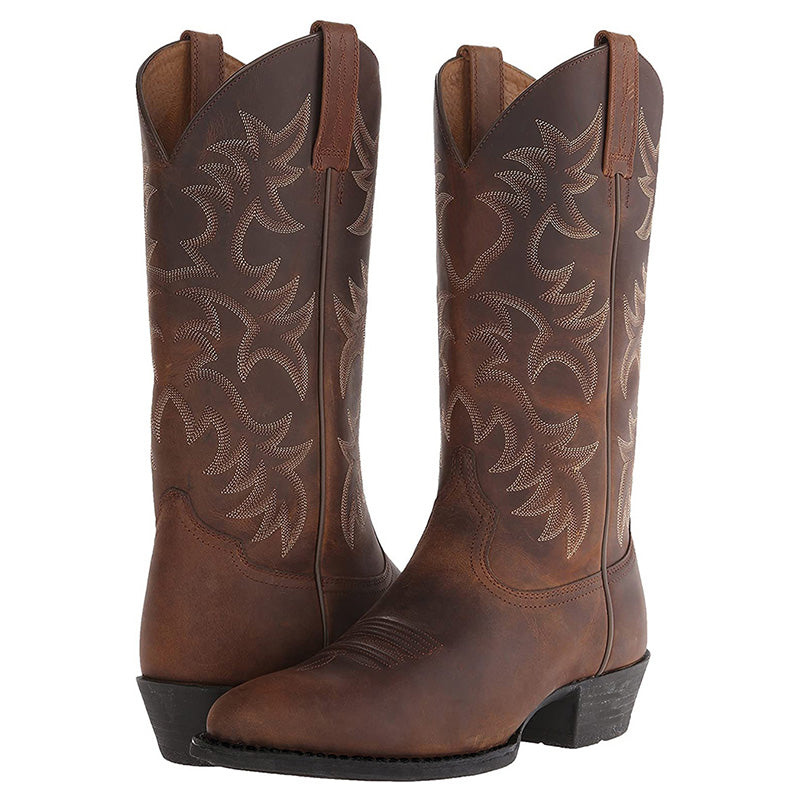 Women's Boots Black Leather Western Autumn in Brown