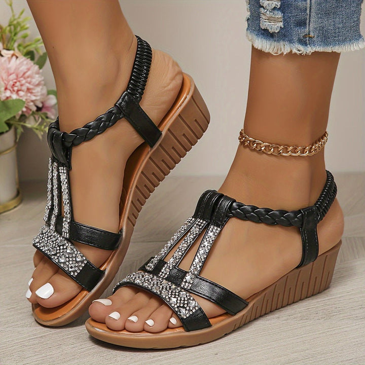 Women's Boots Style Wedge Sandals in Black