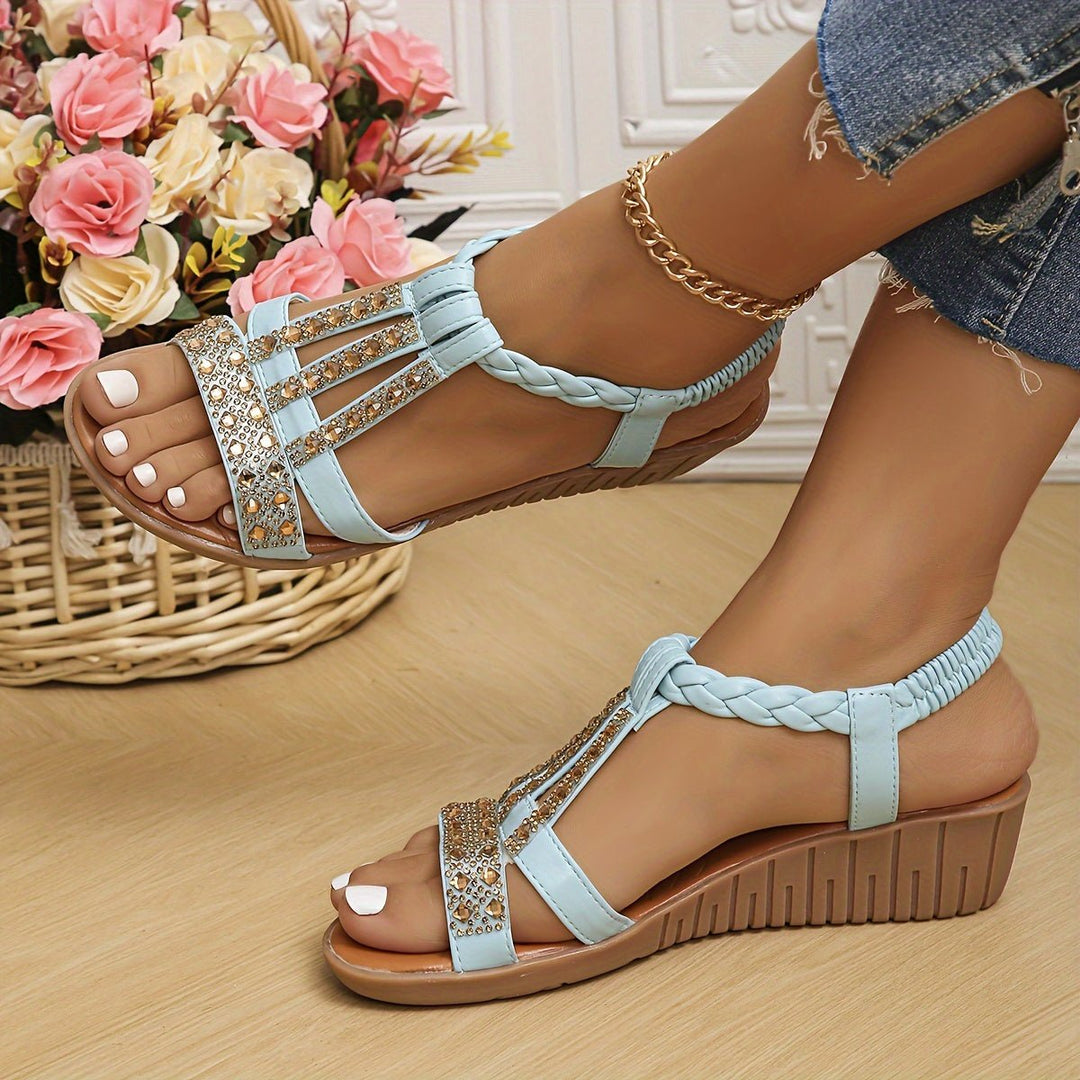 Women's Boots Style Wedge Sandals in Light Blue