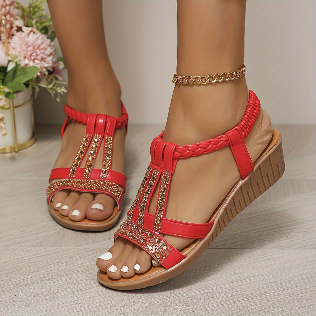 Women's Boots Style Wedge Sandals in Red