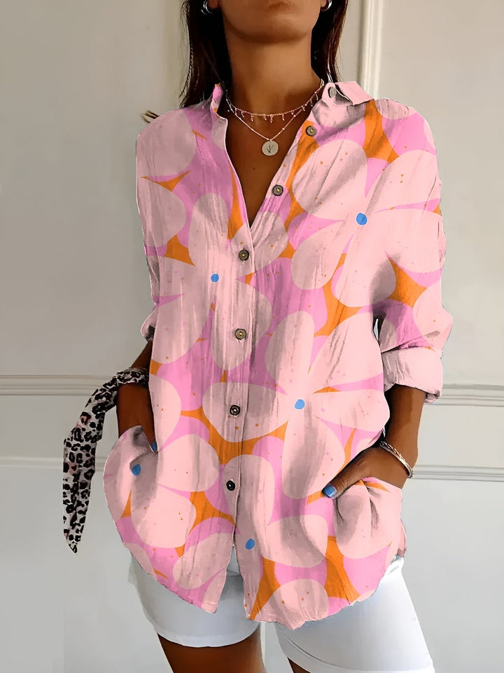 Women's Breezy Linen Blouse in Prints in Pink Floral