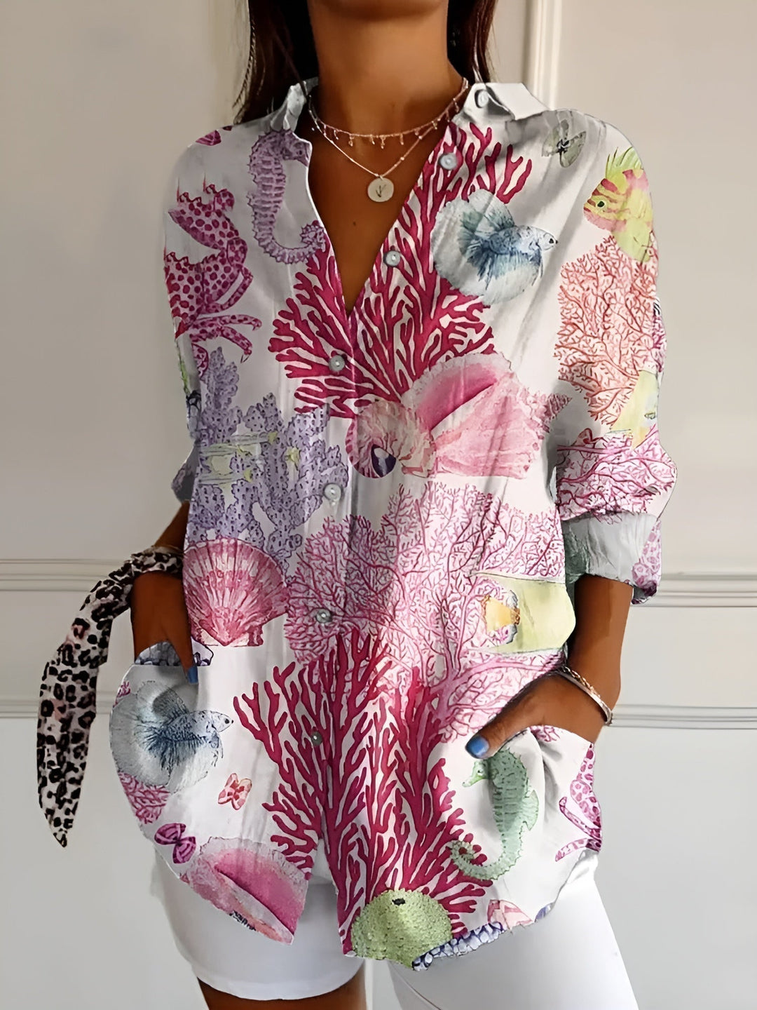 Women's Breezy Linen Blouse in Prints in Pink