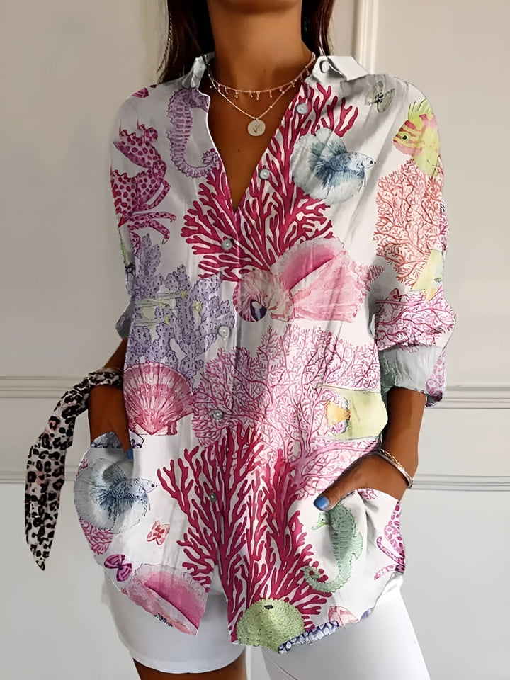 Women's Breezy Linen Blouse in Prints in Pink