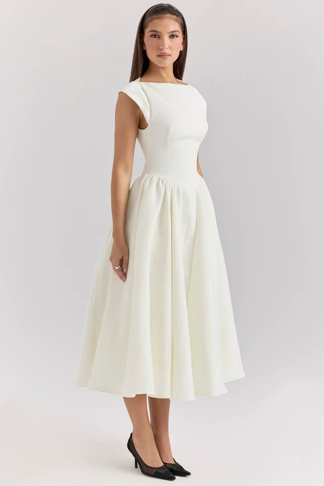 Women's Cap Sleeve Wedding Guest Dress in White