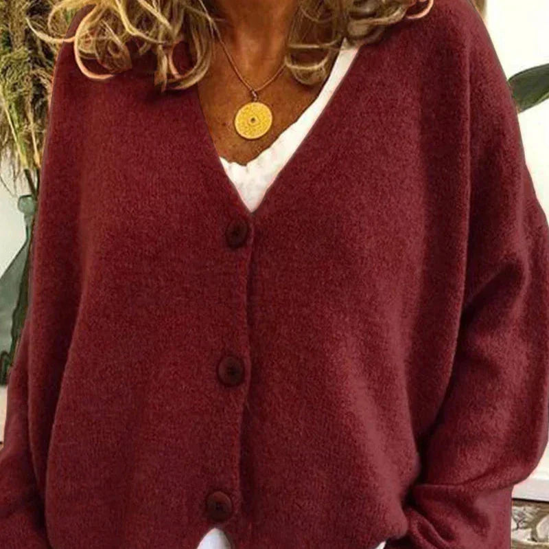 Women's Casual Knit Cardigan for Everyday Wear in Burgund