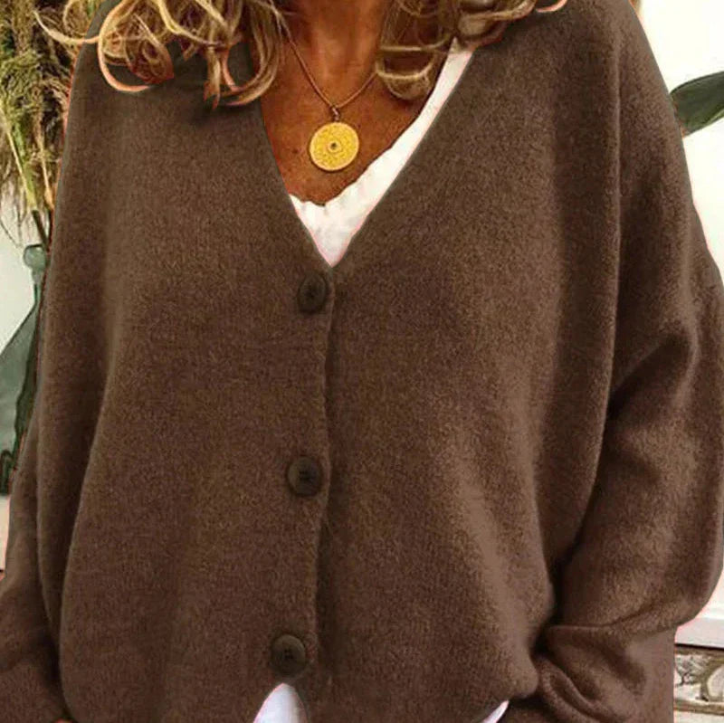 Women's Casual Knit Cardigan for Everyday Wear in Kaffee