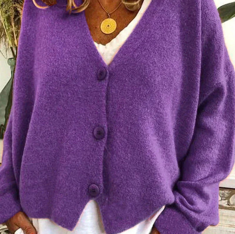 Women's Casual Knit Cardigan for Everyday Wear in Purple