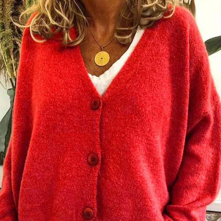 Women's Casual Knit Cardigan for Everyday Wear in Red