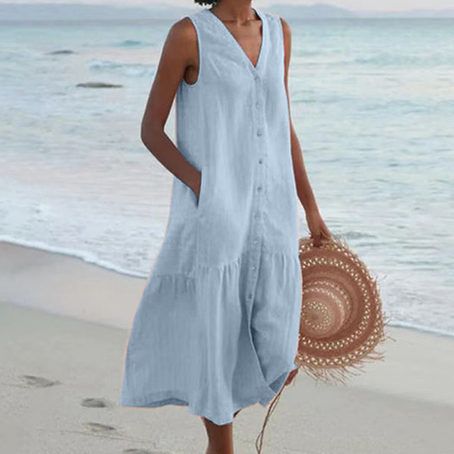 Women's Casual Midi Wedding Guest Dress in Blue