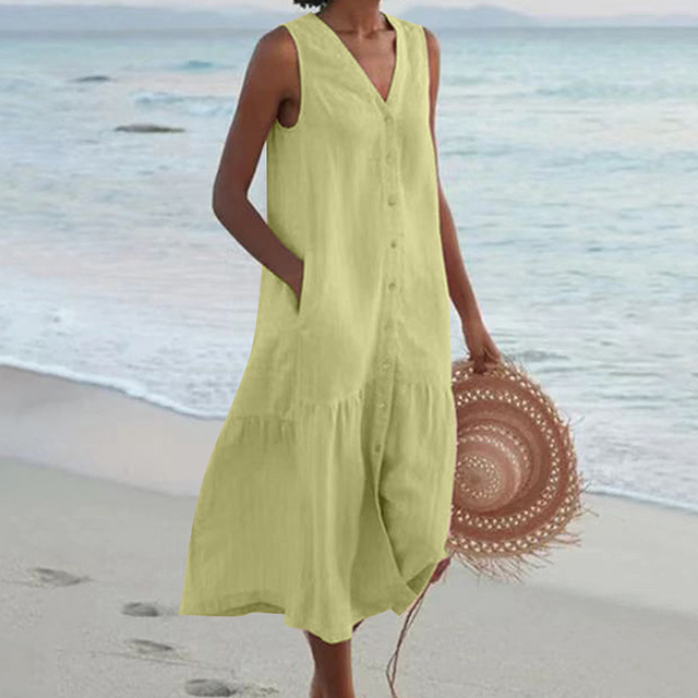 Women's Casual Midi Wedding Guest Dress in Green
