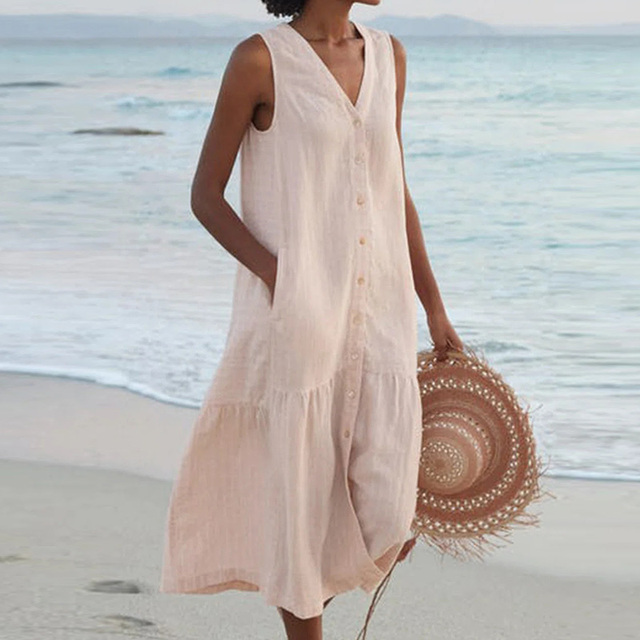Women's Casual Midi Wedding Guest Dress in Khaki