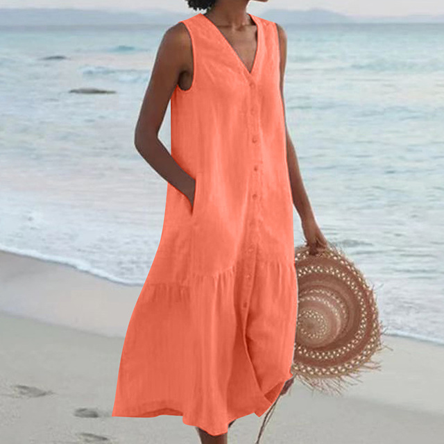 Women's Casual Midi Wedding Guest Dress in Orange