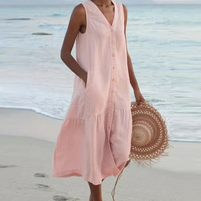 Women's Casual Midi Wedding Guest Dress in Pink