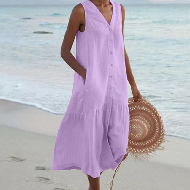 Women's Casual Midi Wedding Guest Dress in Purple