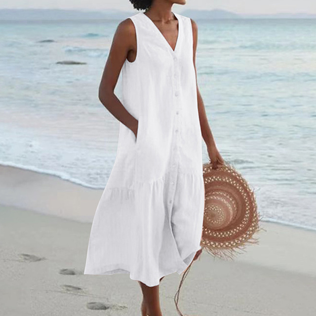 Women's Casual Midi Wedding Guest Dress in White