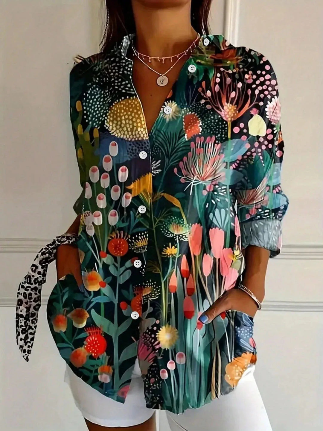 Women's Colorful Blouse with Playful Print in Green