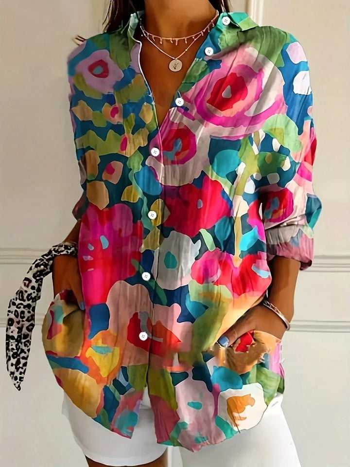 Women's Colorful Blouse with Playful Print in Mix