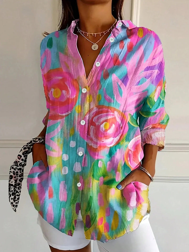 Women's Colorful Blouse with Playful Print in Pink