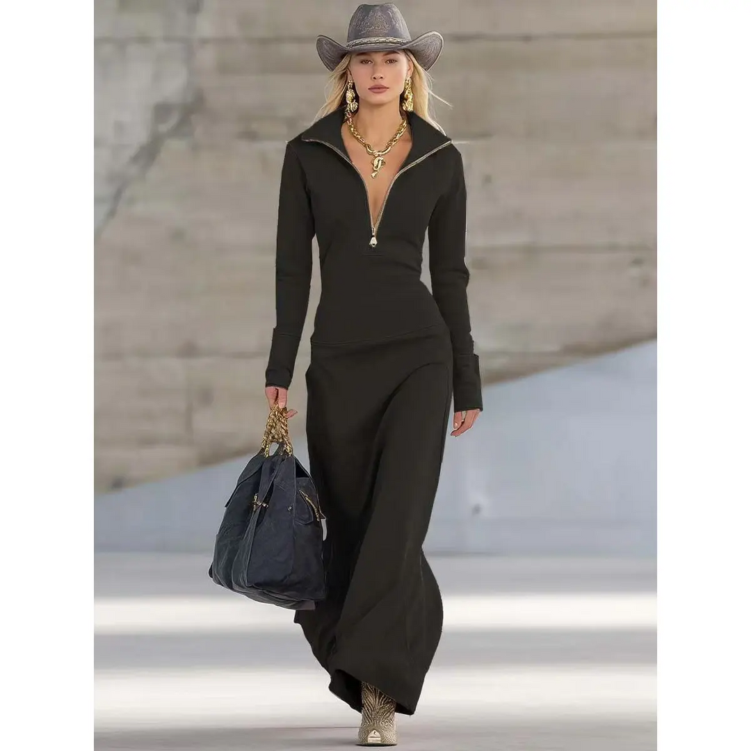 Women's Effortless Autumn Maxi Wedding Guest Dress in Black