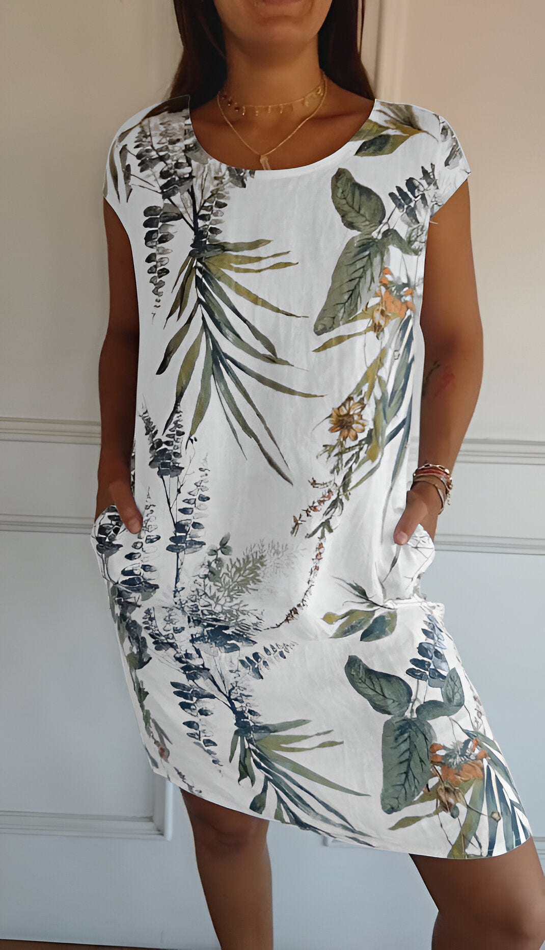 Women's Effortless Wedding Guest Dress for Everyday in Weiß und Grün