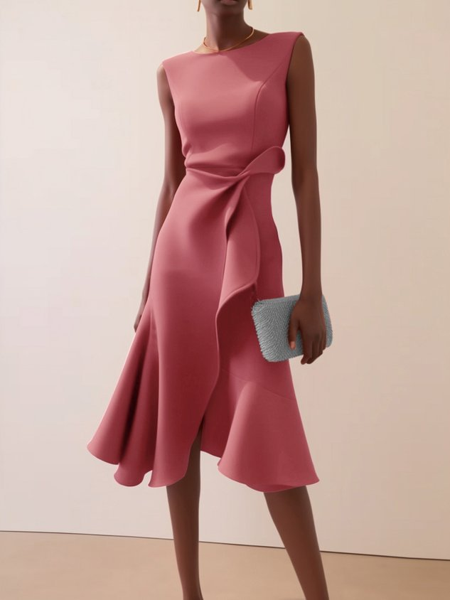 Women's Elegant Asymmetric Wedding Guest Dress in Pink