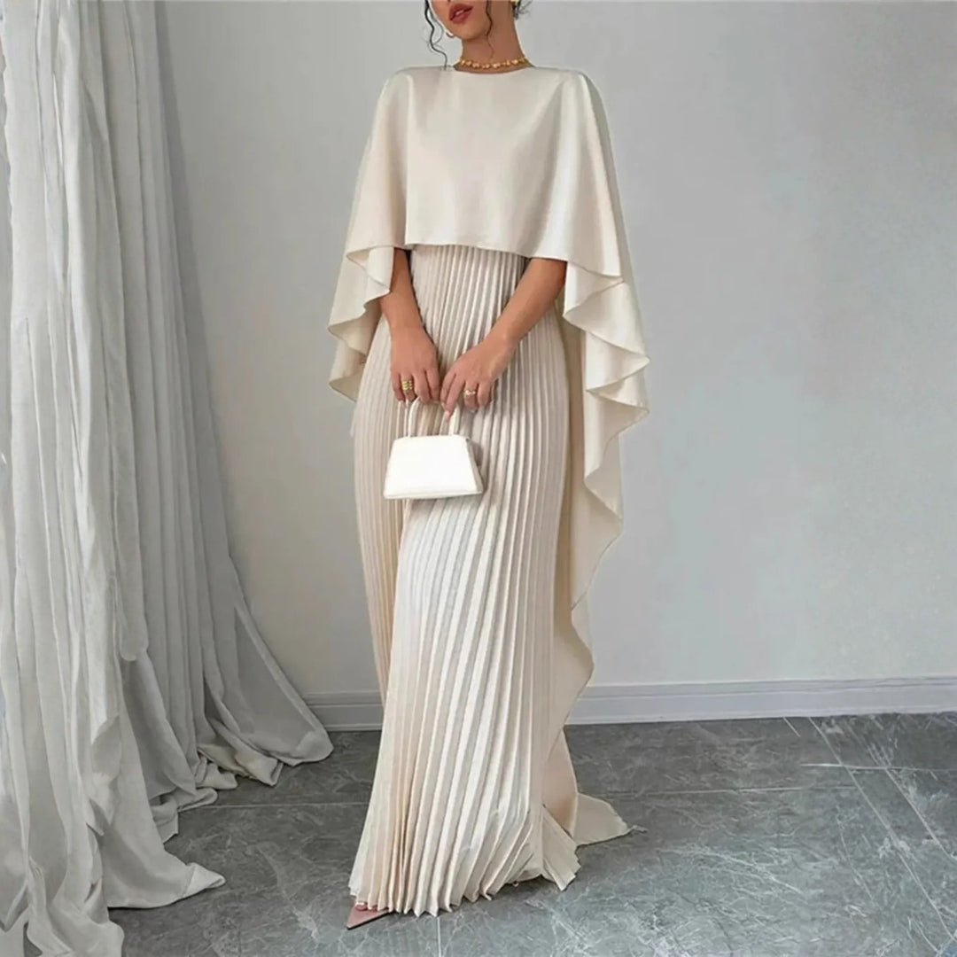 Women's Elegant Cape Maxi Wedding Guest Dress (3)
