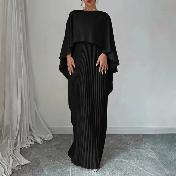Women's Elegant Cape Maxi Wedding Guest Dress in Black