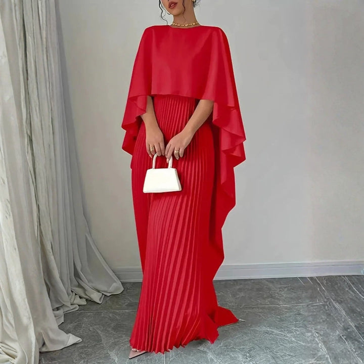 Women's Elegant Cape Maxi Wedding Guest Dress in Red