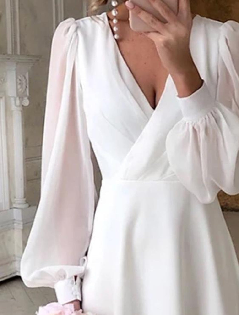 Women's Elegant Flowing Long-Sleeve Wedding Guest Dress (2)