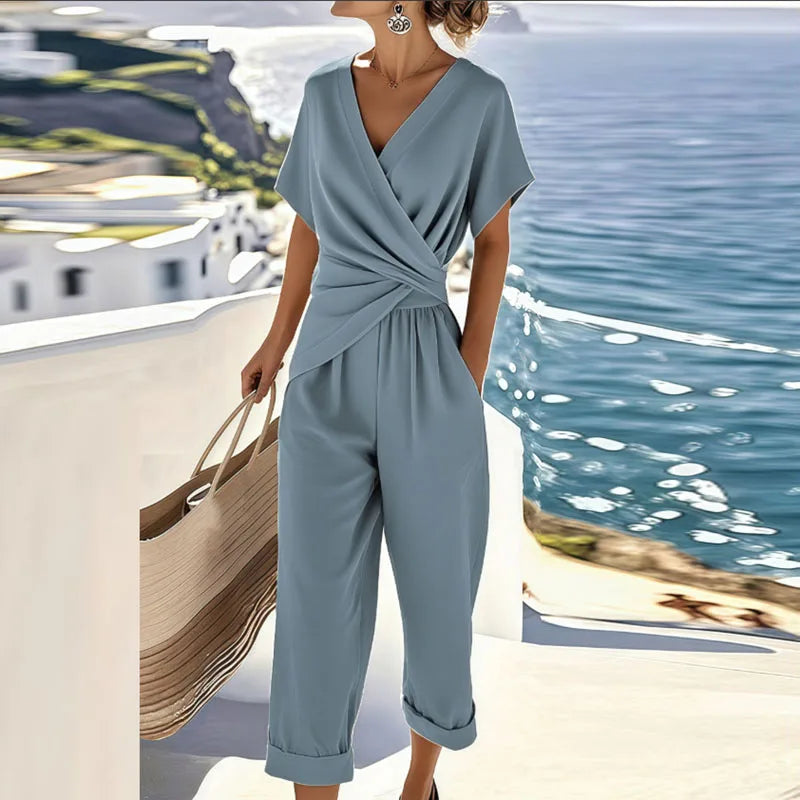 Women's Elegant Lightweight Wedding Guest Dress Set in Blue