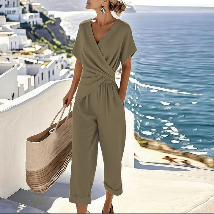 Women's Elegant Lightweight Wedding Guest Dress Set in Khaki