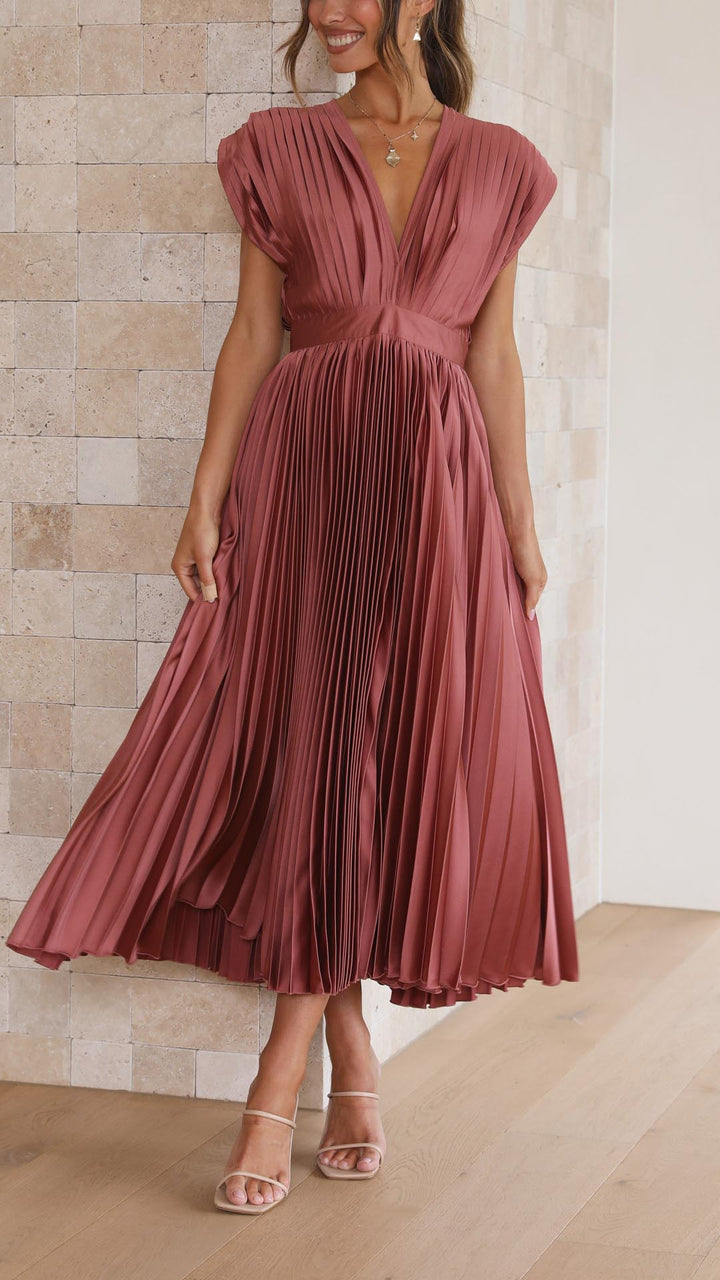 Women's Elegant Midi Wedding Guest Dress in Antique Pink