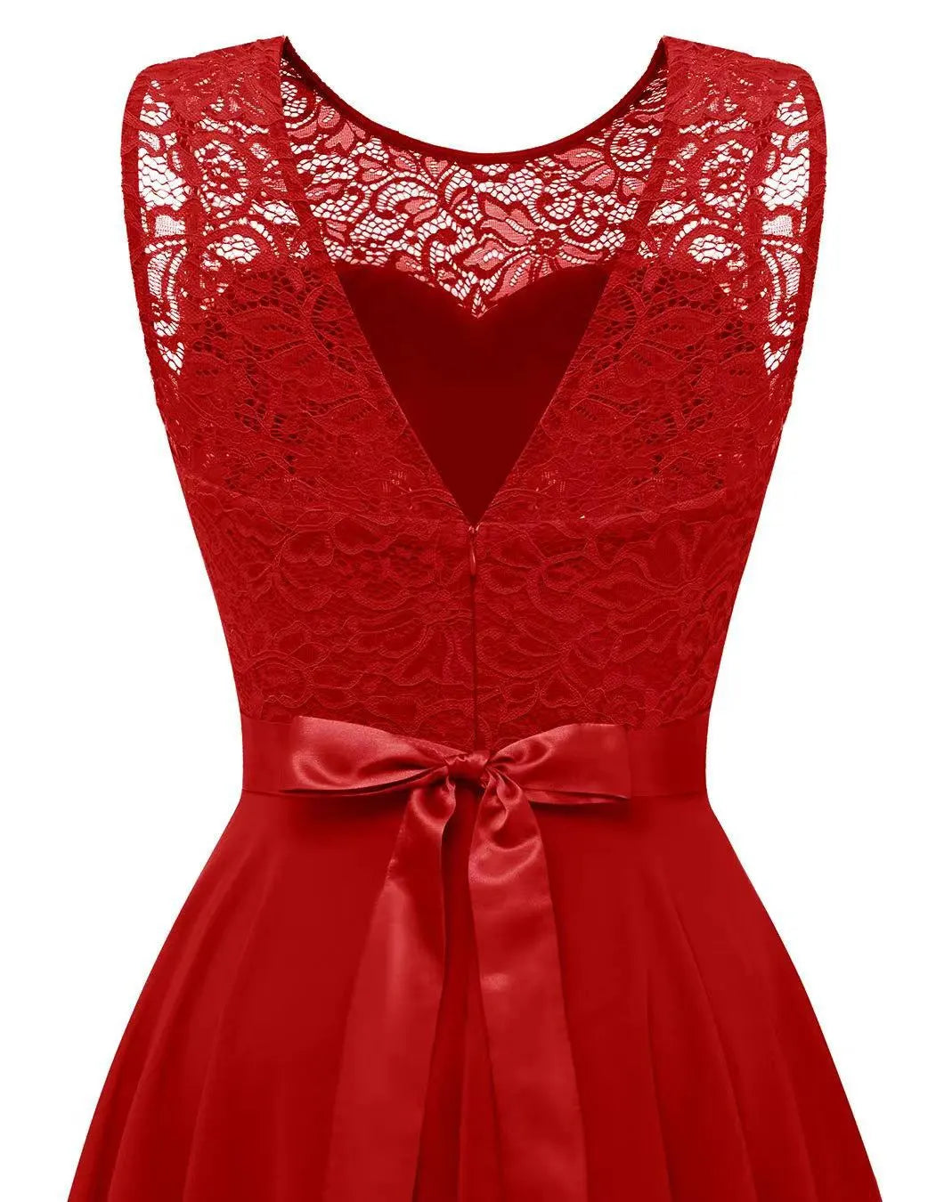 Women's Elegant Midi Wedding Guest Dress in Dark Red 2