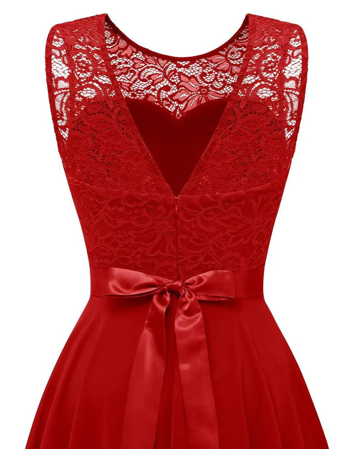 Women's Elegant Midi Wedding Guest Dress in Dark Red 2