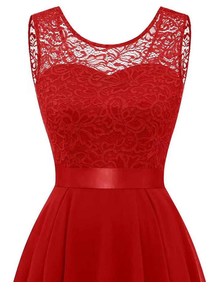Women's Elegant Midi Wedding Guest Dress in Dark Red 3