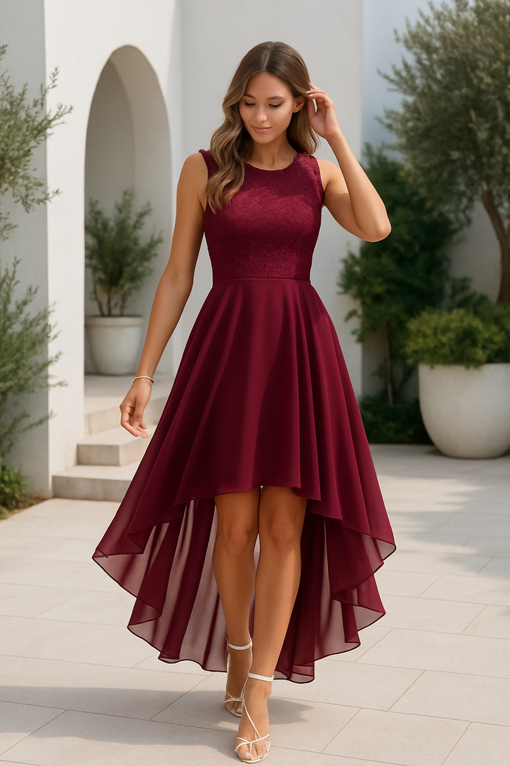 Women's Elegant Midi Wedding Guest Dress in Wine 2