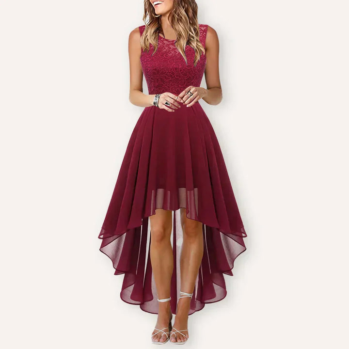 Women's Elegant Midi Wedding Guest Dress in Wine 3