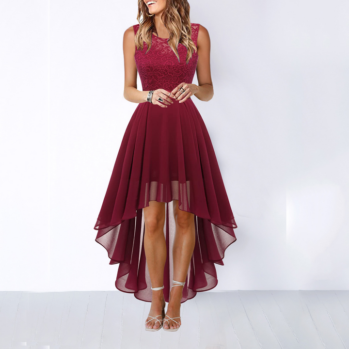 Women's Elegant Midi Wedding Guest Dress in Wine 4