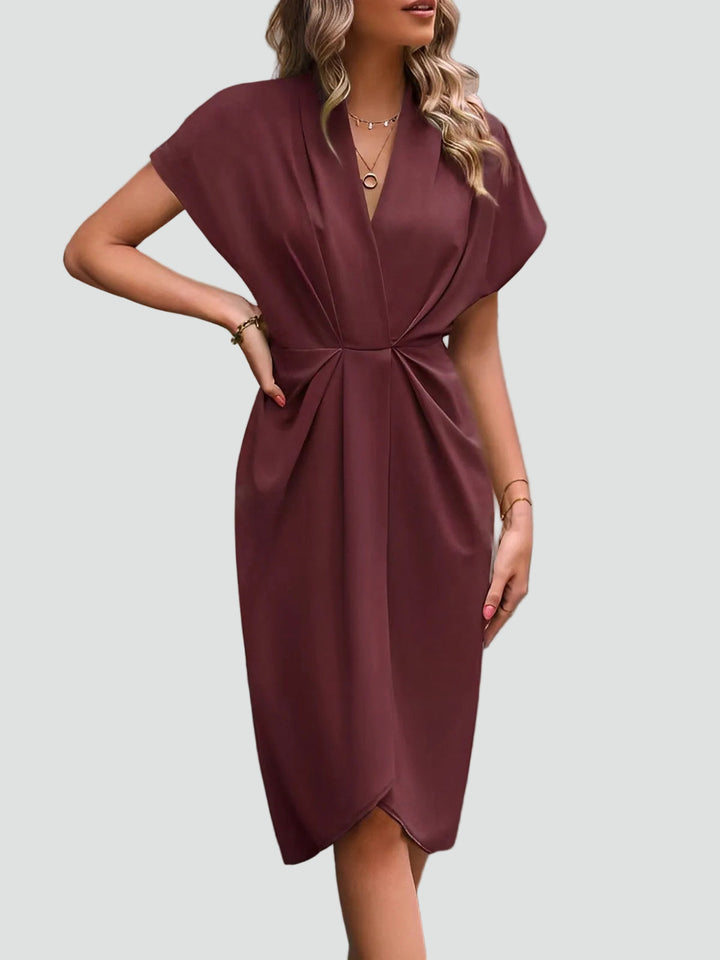 Women's Elegant Summer Wrap Midi Dress in Roest