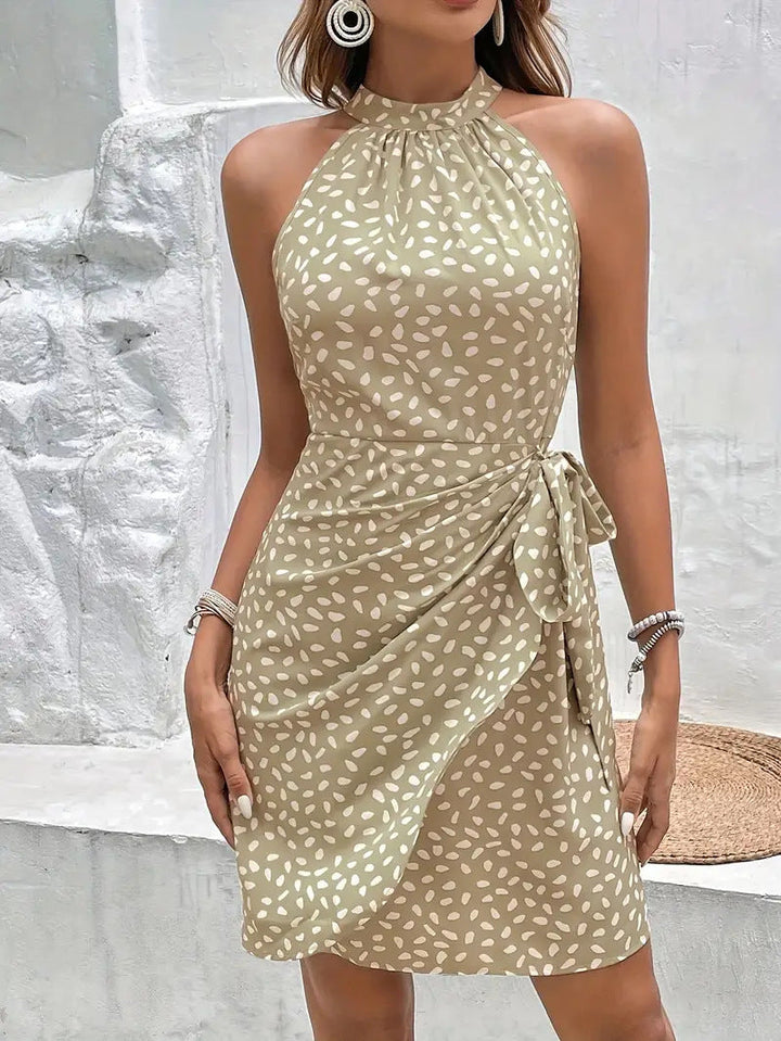 Women's Elegant Wrap Wedding Guest Dress in Khaki