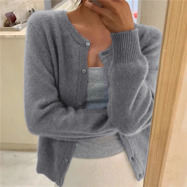 Women's Everyday Knit Cardigan in Classic Style in Grey