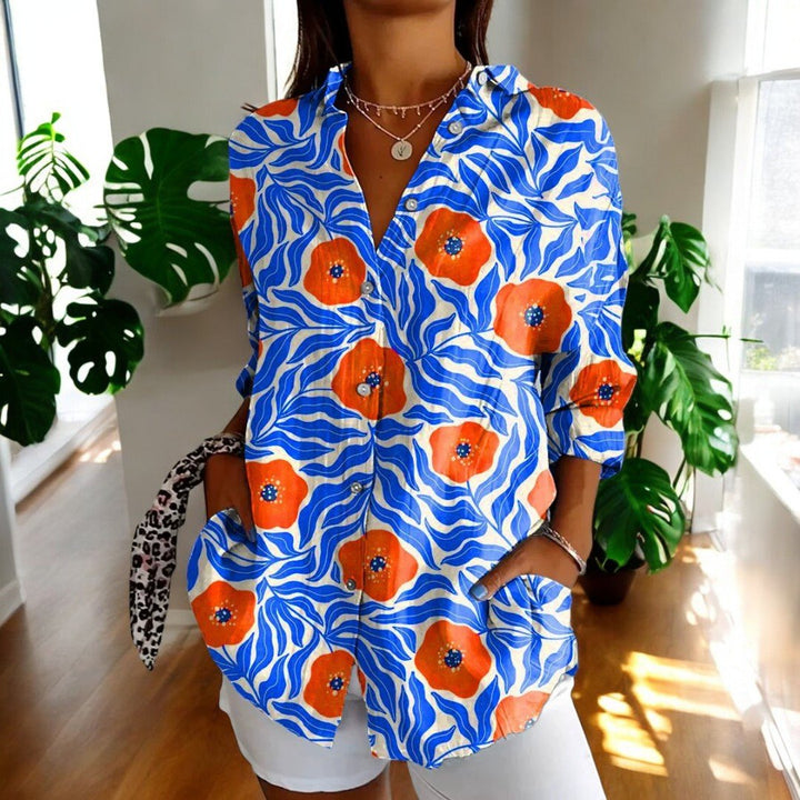 Women's Floral Blouse for Everyday Wear in Blue