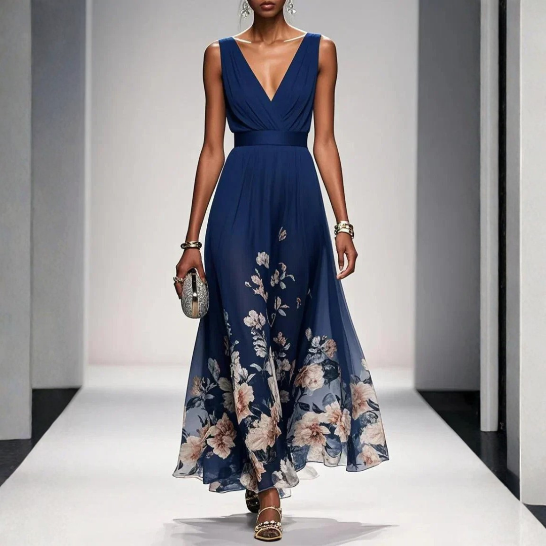 Women's Floral Boho Maxi Dress for Weddings in Navy