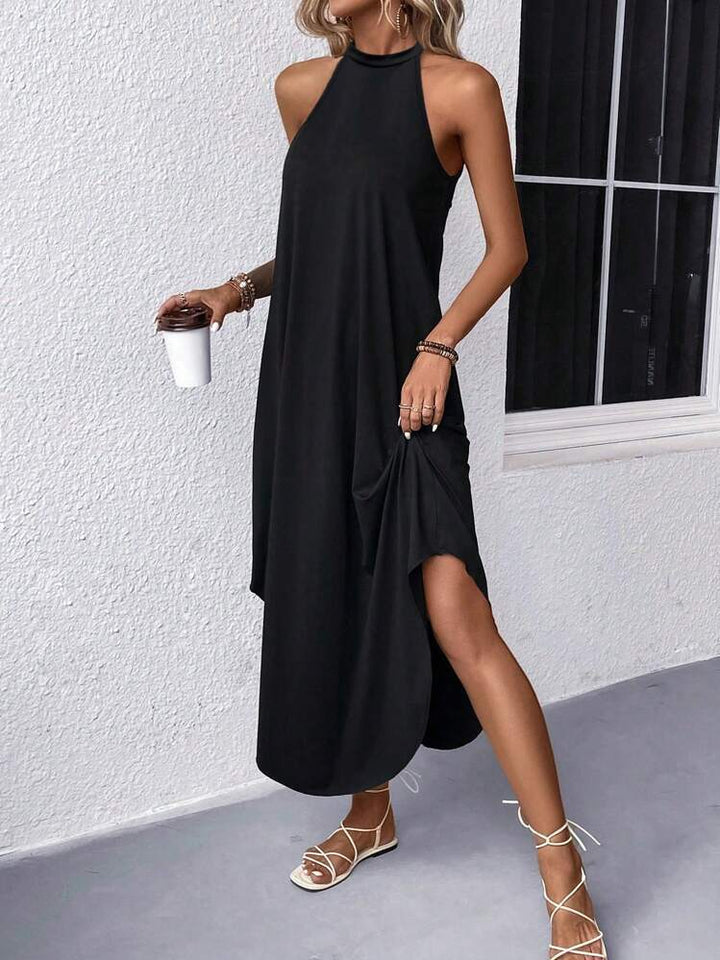 Women's Flowy Maxi Halter Dress in Black